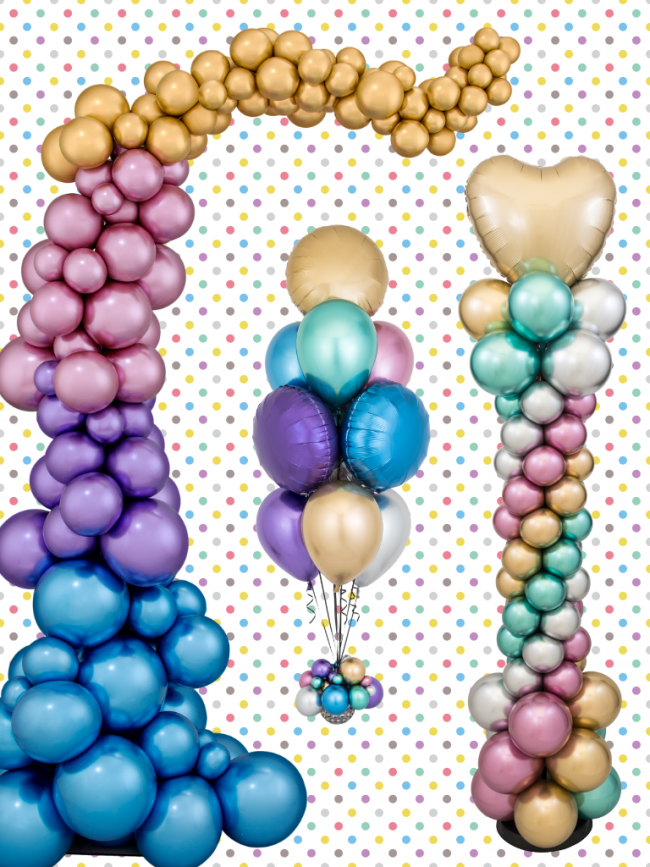 Nepravidelná organická balonková girlanda pouze z chromových balónků